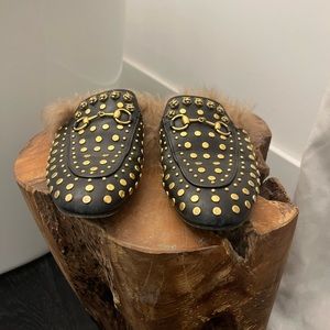 Gucci studded mule with fur